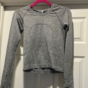 Lululemon Grey Long Sleeve Swiftly Top, Hole in Right Sleeve